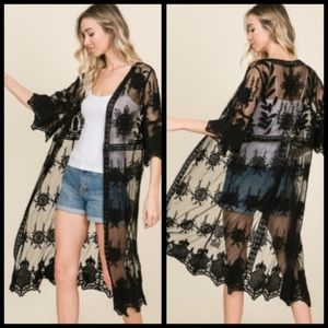 3/4 SLEEVE FLORAL LACE KIMONO CARDIGAN 3 pack